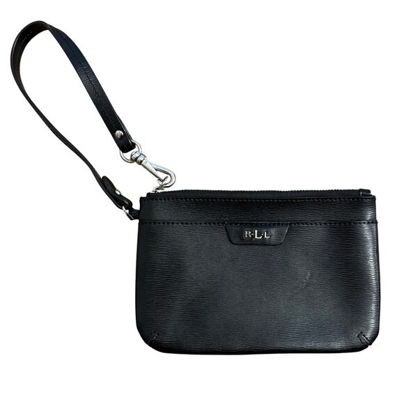 Lauren Ralph Lauren Wristlet Purse Genuine Leather Textured Zip Closure Black - Picture 1 of 8
